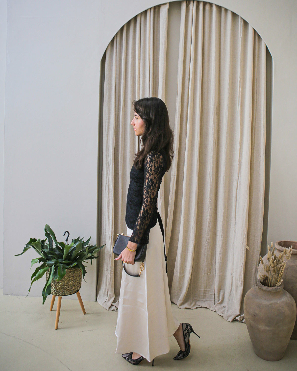 Black with cream side profile - Khalida petite dress