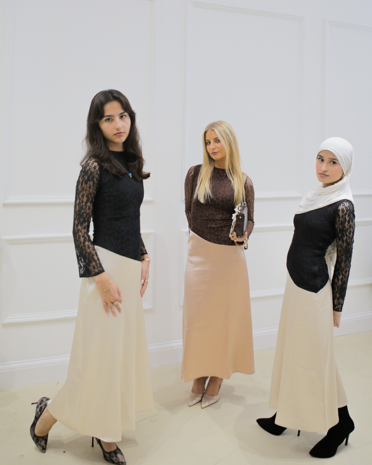 Khalida- Lace and Satin flared sleeve dress