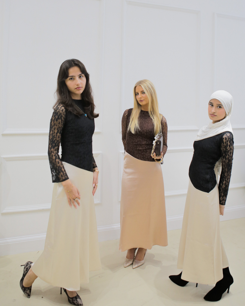 Khalida- Lace and Satin flared sleeve dress